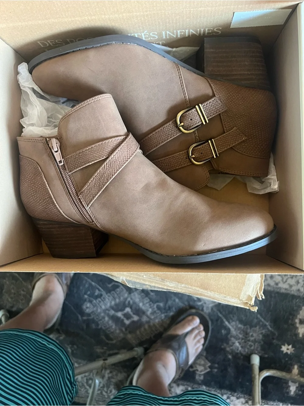 Life Stride Taupe Ankle Booties with Wrap Strap Detail
